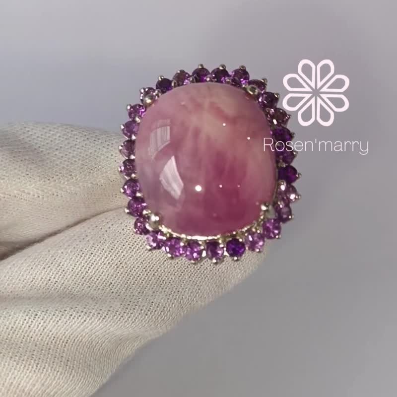 真正的红宝石戒指，镶嵌紫水晶，58 克拉，925银，镀白金，尺寸 60。 - 戒指 - 纯银 红色