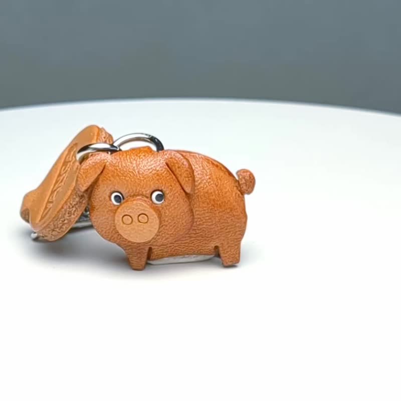 猪  يف Animals 迷你 真皮钥匙圈 手工 台湾制造 立体造型 VANCA - 钥匙链/钥匙包 - 真皮 咖啡色
