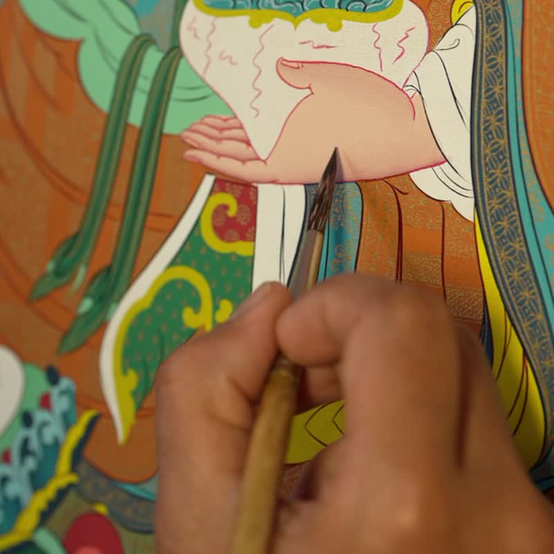 优雅的上师与他的伴侣唐卡 藏族艺术 代表神圣的伙伴关系 - 墙贴/壁贴 - 其他材质 多色