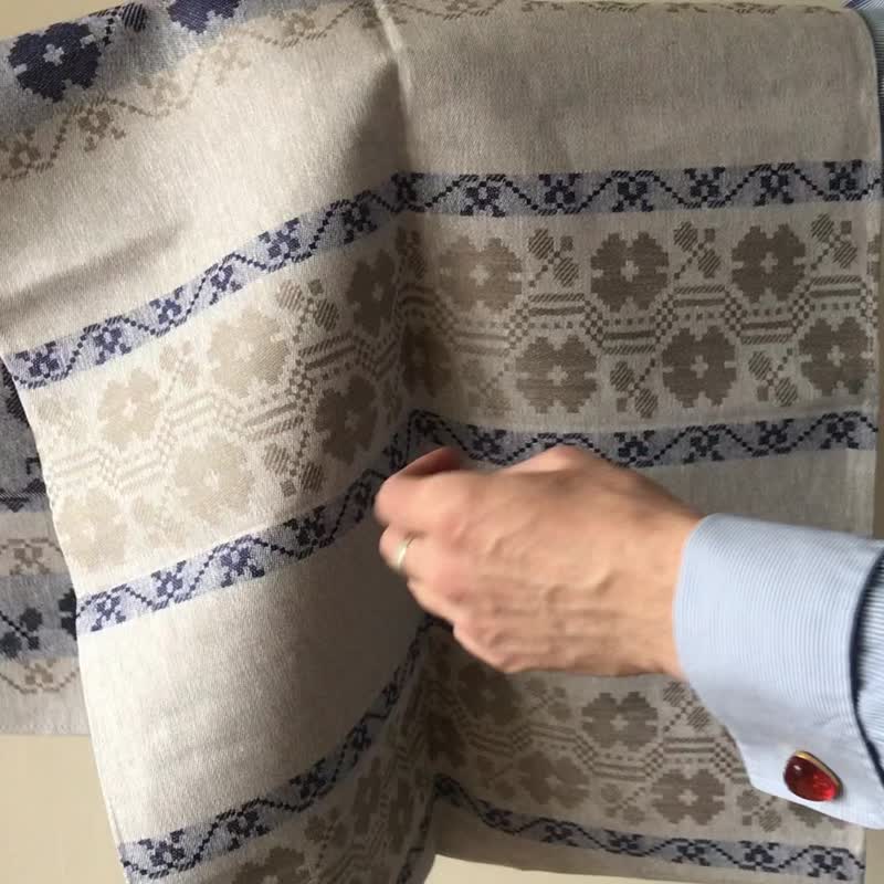 水洗壁纸壁纸灰色蓝色米色图案 49 x 250 厘米斯堪的纳维亚 - 餐垫/桌巾 - 亚麻 蓝色