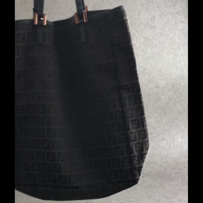 【 VintageShop solo 日本直送中古包专卖店 】FENDI 芬迪 Zucchino 托特包 棕色 缇花 vintage 古董 - 手提包/手提袋 - 棉．麻 咖啡色