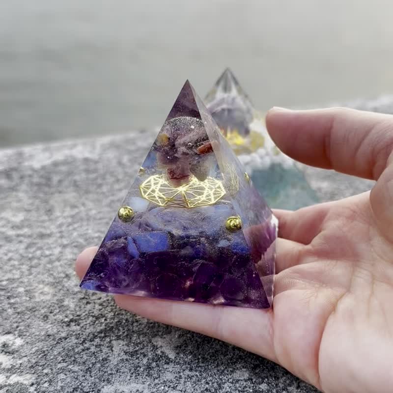 【镂空•浮离—紫钛晶+蛋白石+紫水晶】奥根能量塔 - 摆饰 - 水晶 