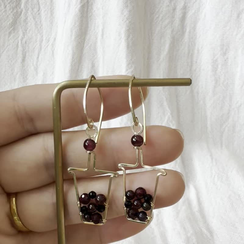 珍珠奶茶耳环 原创设计 文创 手工耳环 美国14kgf包金 - 耳环/耳夹 - 贵金属 