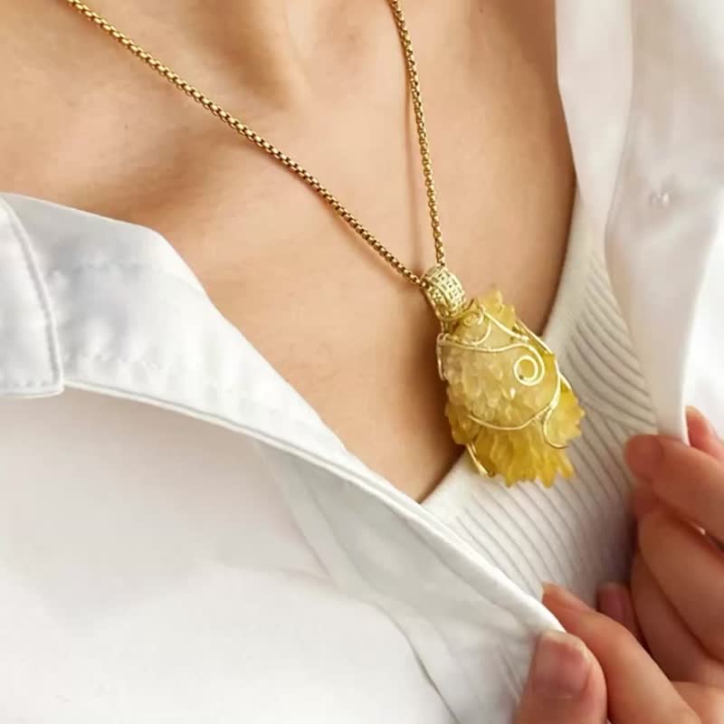 【高阶黄水晶】黄晶花手作水晶项链 / 招财矿石 - 项链 - 水晶 黄色