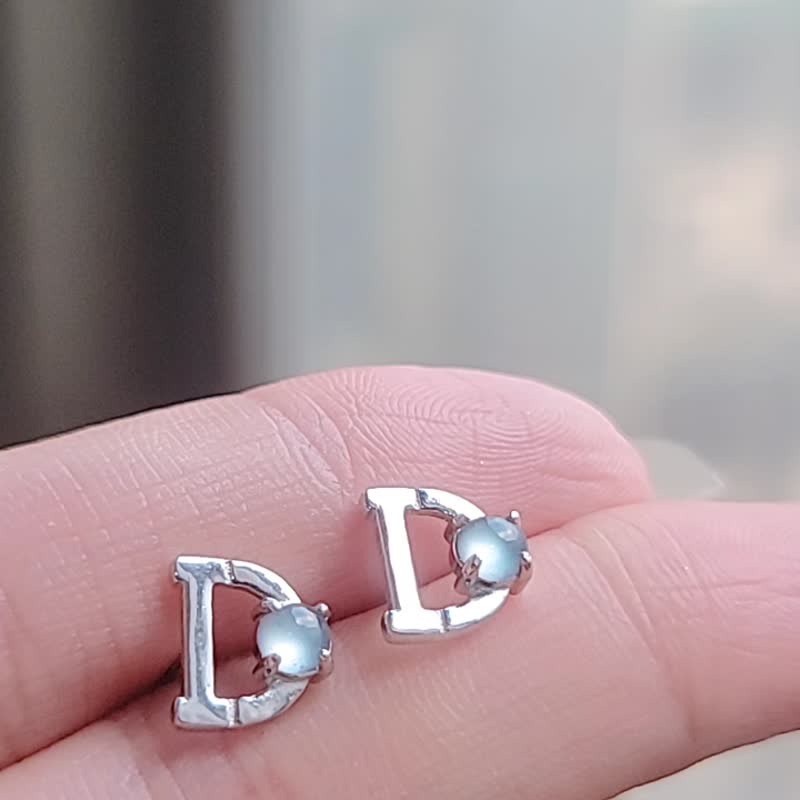 缅甸A货翡翠蓝杠蛋面纯银镶嵌耳钉 - 耳环/耳夹 - 玉石 