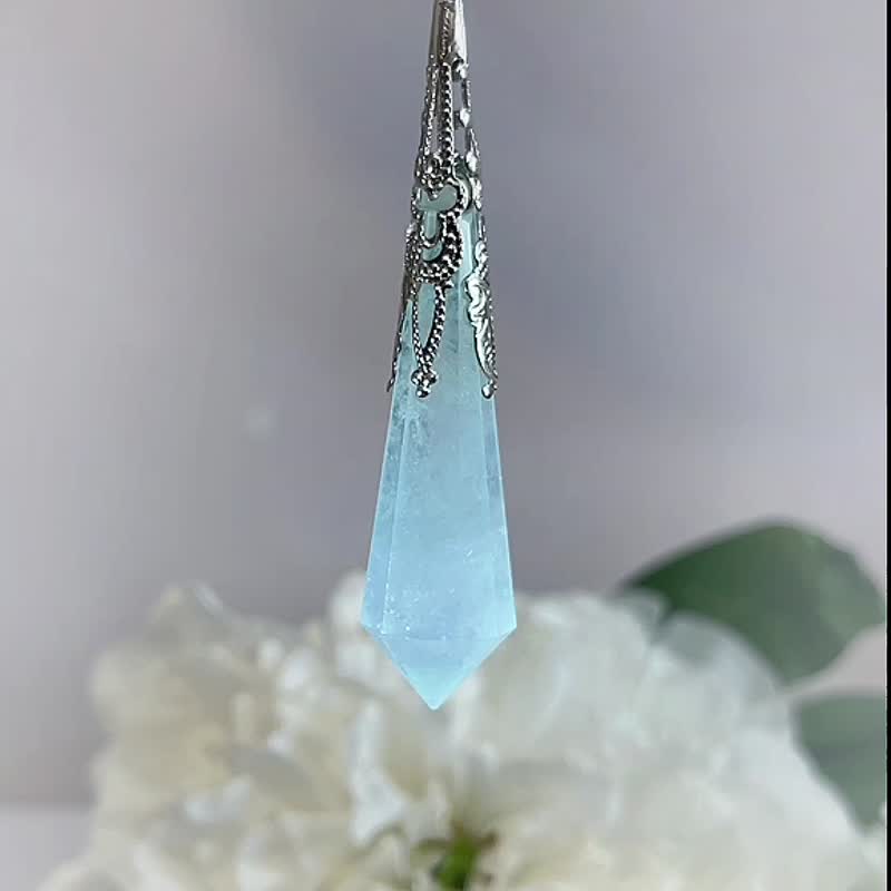 灵摆第一专业品牌珍贵稀有天然海蓝宝 灵摆 项链 吊坠 Aquamarine - 项链 - 半宝石 蓝色