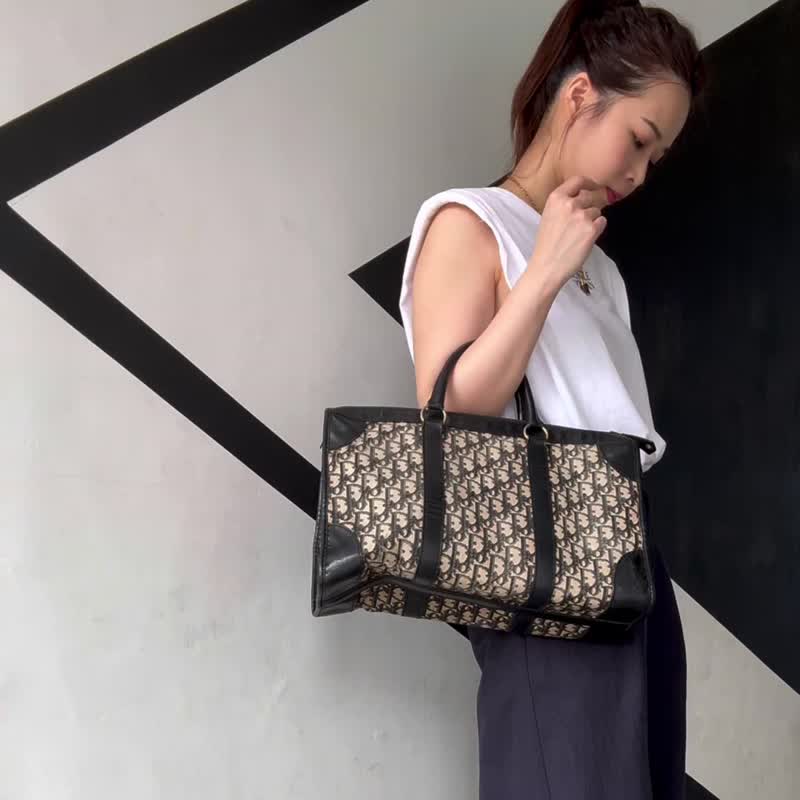 中古美品 Christian Dior 老花园提袋 旅行袋 - 手提包/手提袋 - 真皮 黑色
