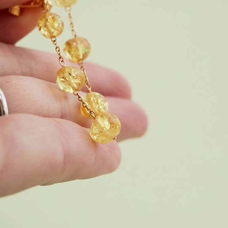 琥珀 耳环 耳夹式耳环 耳环坠饰 Amber - 耳环/耳夹 - 石头 黄色