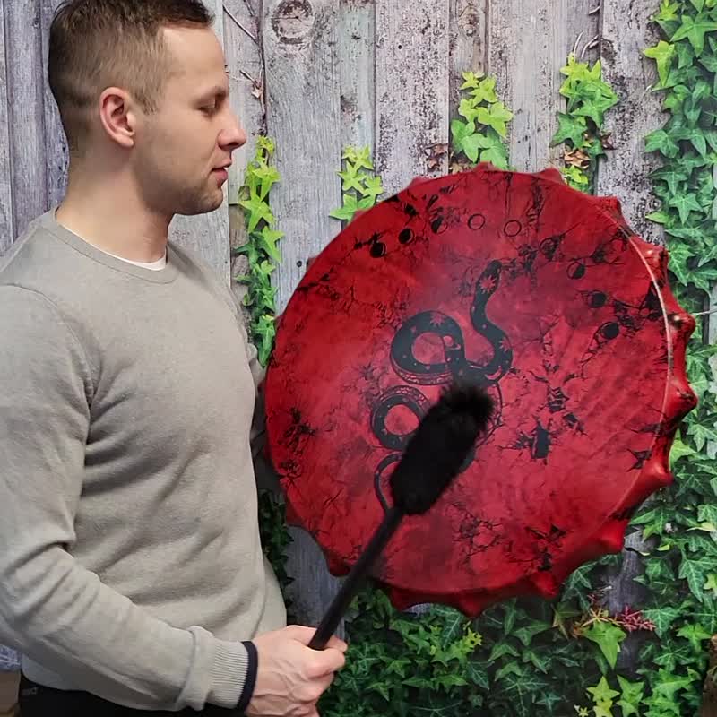 萨满鼓蛇月 56 厘米 22 寸 schamanentrommel 蛇 - 吉他/乐器 - 其他材质 红色