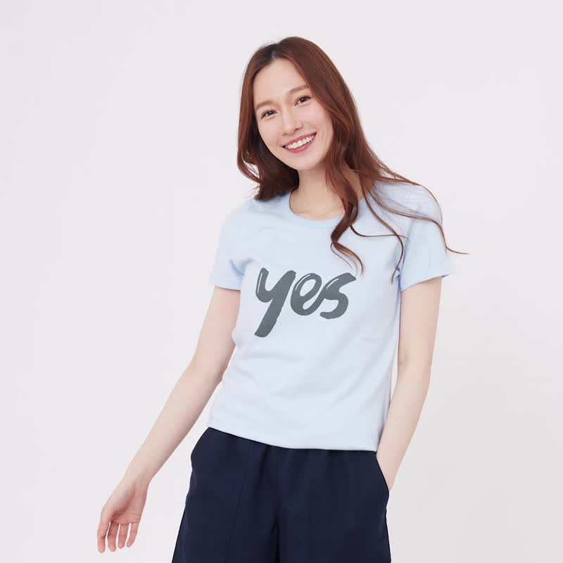 Yes 短袖 蜜桃棉 女T 水藍 - 女装 T 恤 - 棉 蓝色
