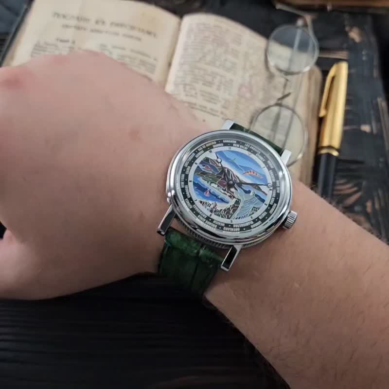 世界时间腕表, 城市观察, 手工手表, 装饰艺术手表, Unisex watch - 男表/中性表 - 其他材质 