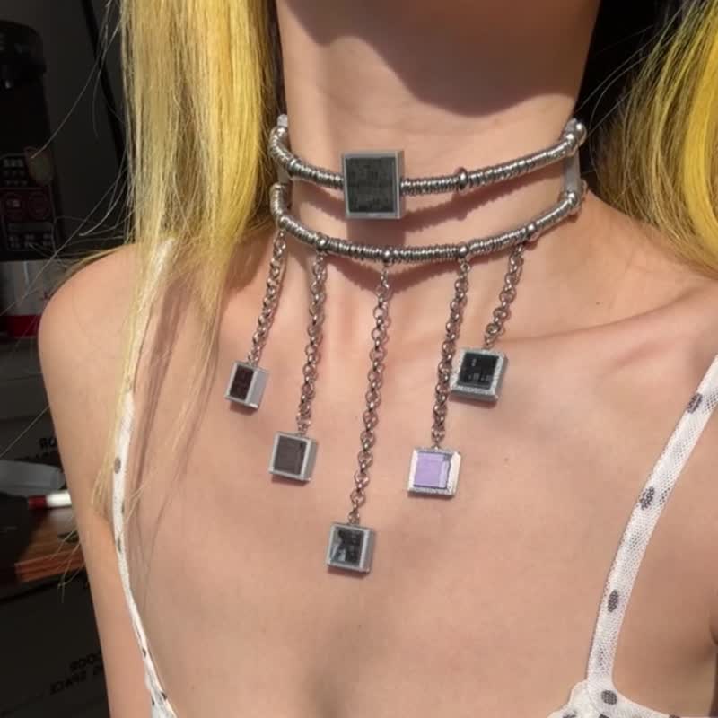 赛博朋克晶片双层流苏项圈项链  颈链 Choker - 颈链 - 其他材质 