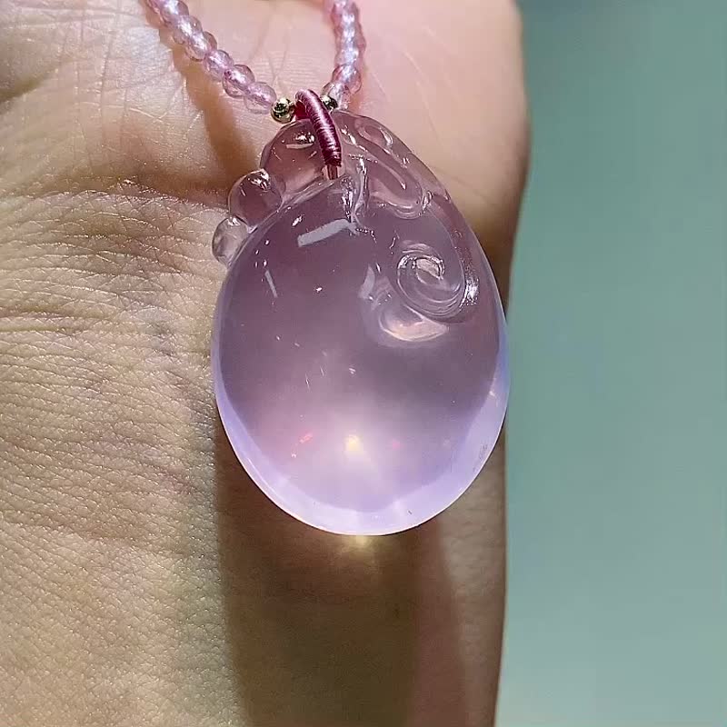 天然莫桑比克粉水晶招财兽吊坠 晶体干净 颜色粉嫩水润 - 吊饰 - 水晶 