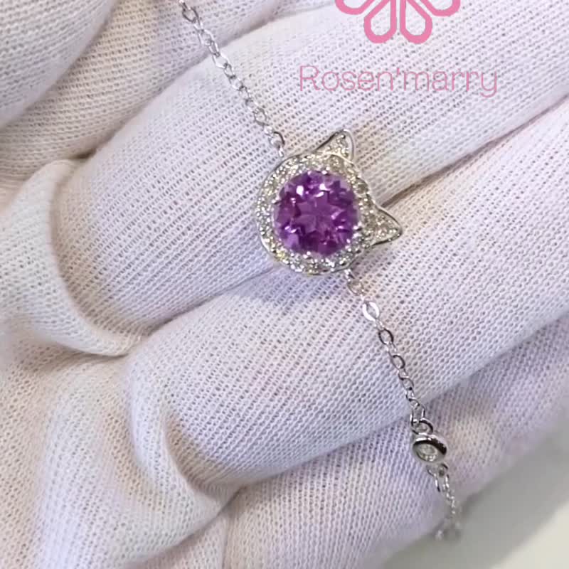 深紫天然紫水晶手链，925纯银表壳。 - 手链/手环 - 纯银 紫色