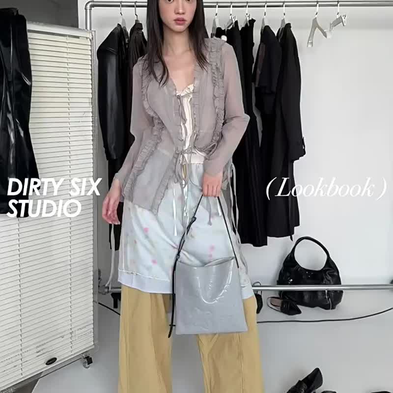 南塔空氣海鹽灰 牛皮小方包 嘭嘭弗朗小花袋 FAFA小米釘肩背包 - 侧背包/斜挎包 - 真皮 灰色