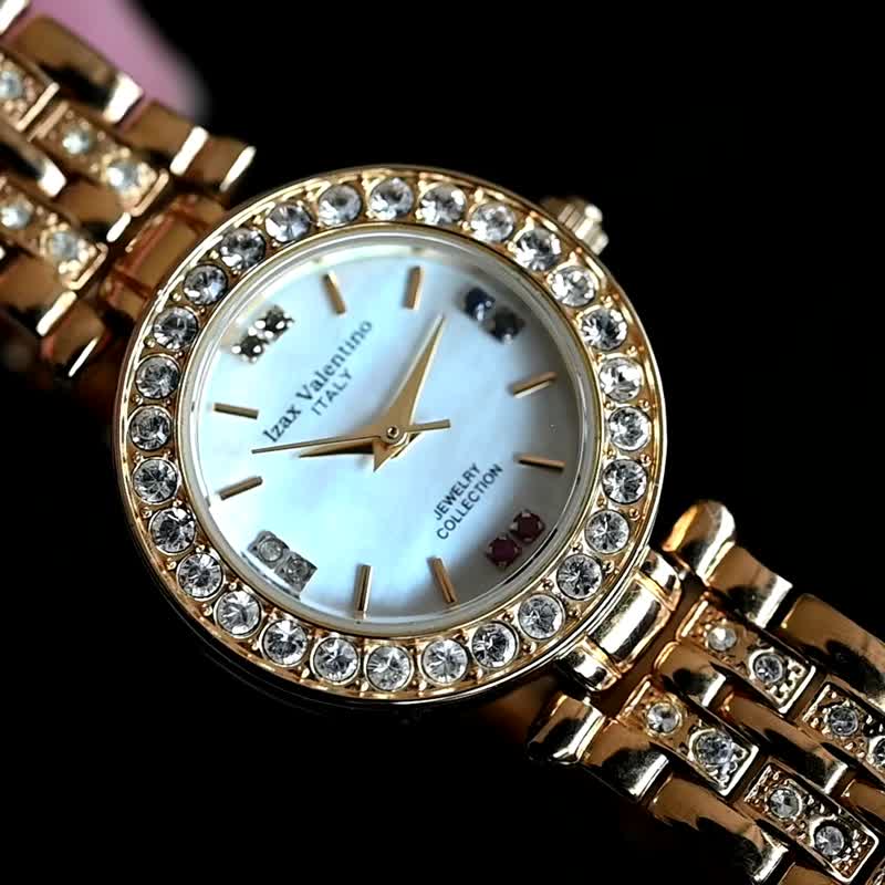 Izax Valentino 女士手表石英意大利制造 24 毫米珍珠表盘珠宝系列石金表 - 女表 - 不锈钢 金色