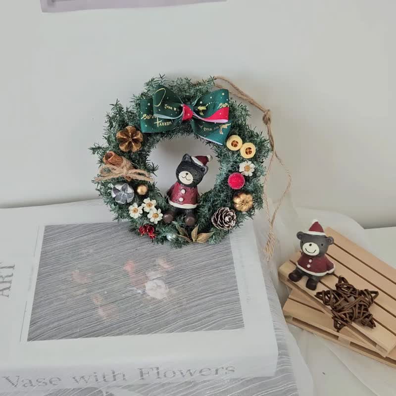 永生雪松圣诞猫猫小花圈 圣诞礼物 圣诞花圈 - 干燥花/捧花 - 植物．花 多色