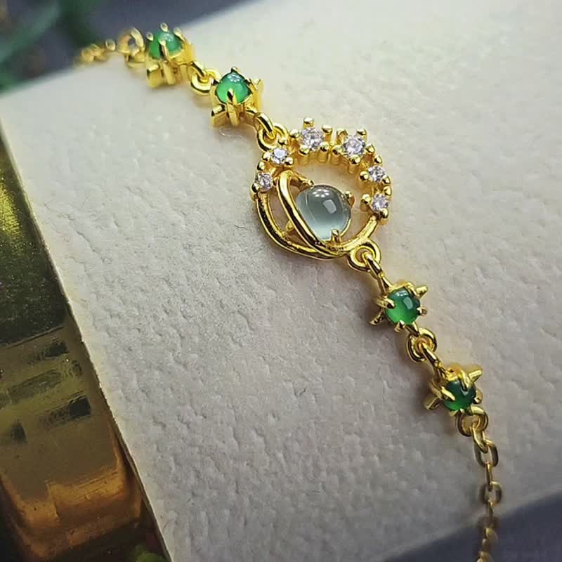 来财星球|仙气蓝刚•放光绿蛋|A货翡翠纯银精致日系多颗手链 - 手链/手环 - 玉石 