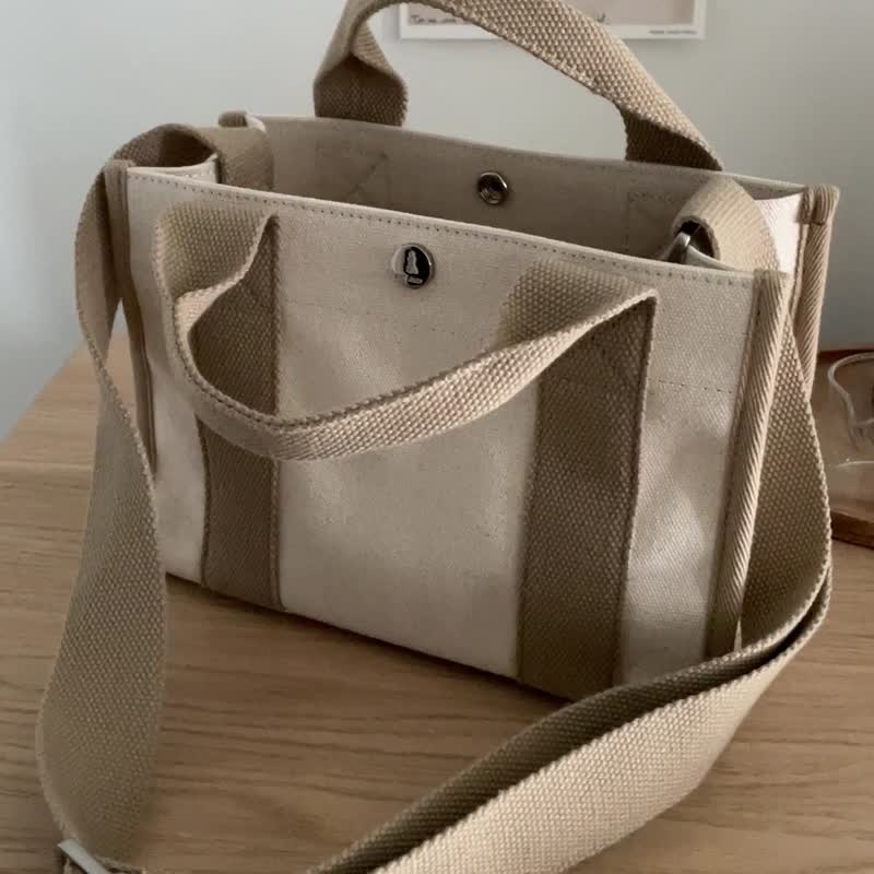 韩国 The Ally | MINI LUNA BAG  | 小 | 米色 | 手袋 单肩包 - 手提包/手提袋 - 棉 卡其色