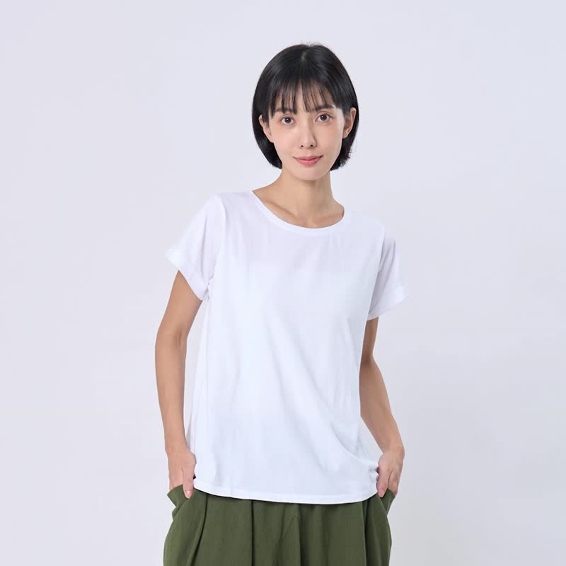 素面小蜜桃寬版方袖T恤/白色 - 女装 T 恤 - 棉．麻 白色