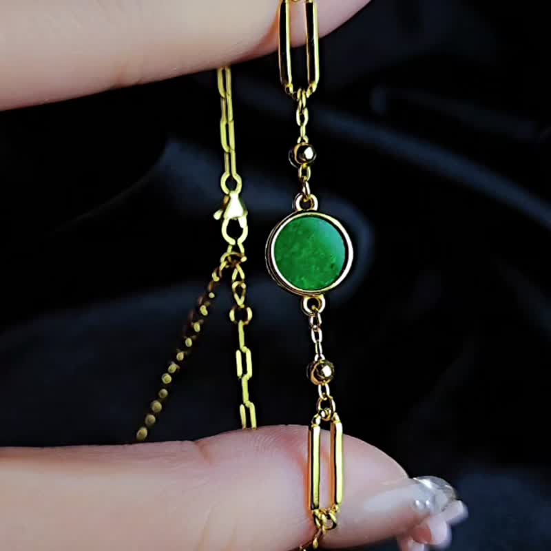 财富•高贵•时尚|欧美风圆无事牌|缅甸A货翡翠纯银订制款手链 - 手链/手环 - 玉石 