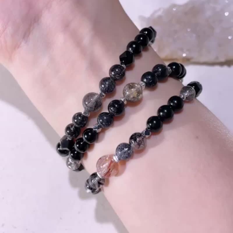 Hecate 黑发晶 | 黑碧玺 | 黑曜石 | s925 纯银配饰 |水晶手链 A23-3 - 手链/手环 - 水晶 黑色