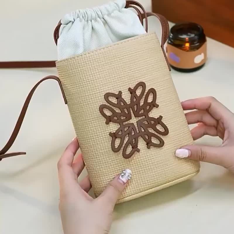 diy手工编织包草编纹牛皮手机包迷你斜挎小包自制作材料包 - 侧背包/斜挎包 - 其他材质 