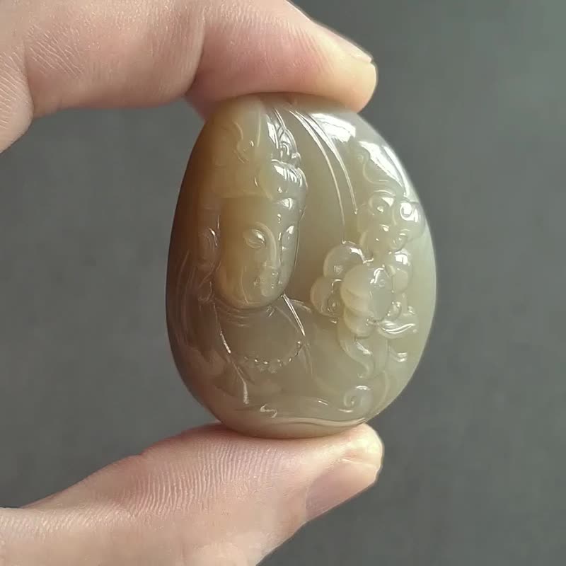 且木料和田玉观音吊坠 | 半身观音玉坠玉器 - 项链 - 玉石 