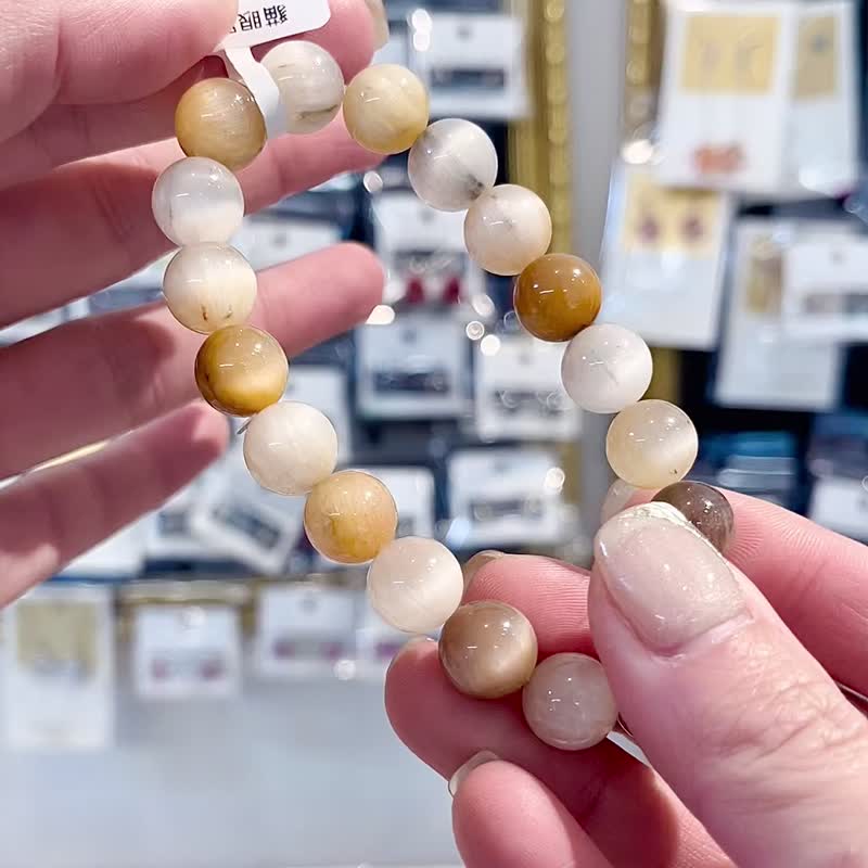 小精品猫眼大地色彩串毛兔毛水晶11.5mm38.96g净化磁场疗愈能力 - 手链/手环 - 水晶 多色