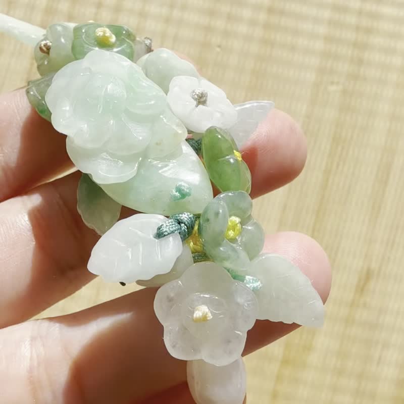 手工編織翡翠手链 — 晨光叠翠 - 手链/手环 - 玉石 黄色