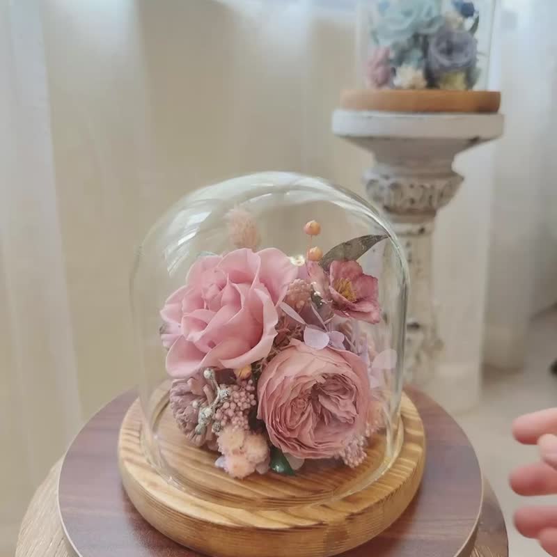 玫瑰絮语_粉色永恒花园玻璃罩 永生花 - 植栽/盆栽 - 植物．花 粉红色