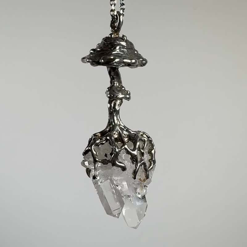 喜马拉雅水晶/纯银流体菇手工项链 - 项链 - 纯银 