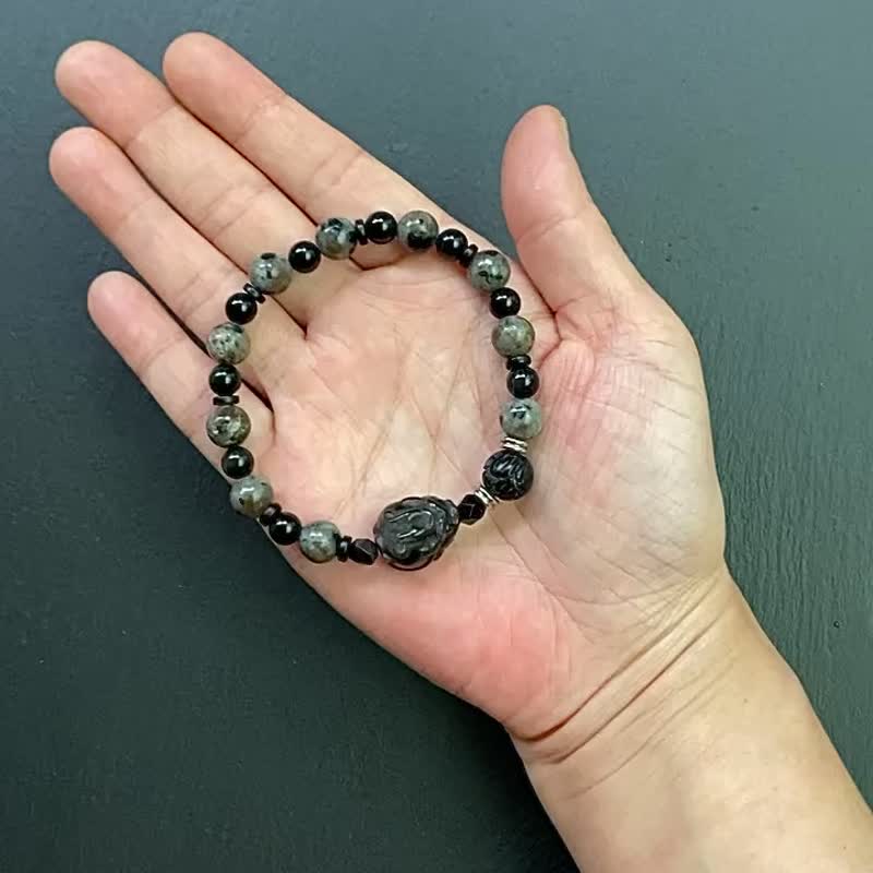 火焰石 黑曜石 黑檀木 黑玛瑙莲花 银曜石龙龟 个性钢手链 定制化 - 手链/手环 - 水晶 多色