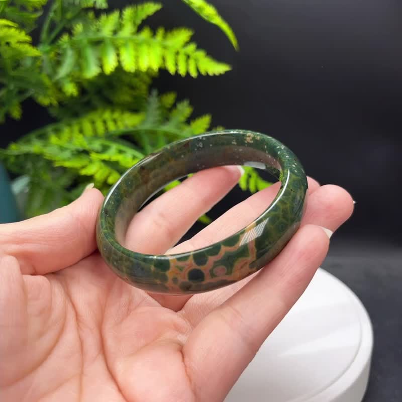 绿色海洋碧玉手镯 57MM 鱼籽料鱼卵蛙卵纹玉髓手环 清新活泼喜悦 - 手链/手环 - 半宝石 绿色