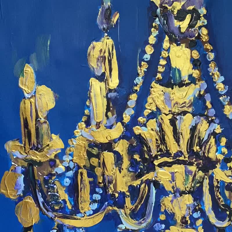 古董枝形吊灯 原创混合媒体绘画 现代艺术 墙饰 抽象 - 墙贴/壁贴 - 其他材质 蓝色