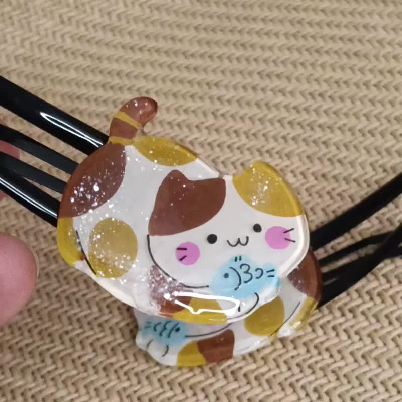 猫咪派对发夹。疗愈可爱发饰。创意热缩片UV胶饰品(1对) - 发饰 - 树脂 