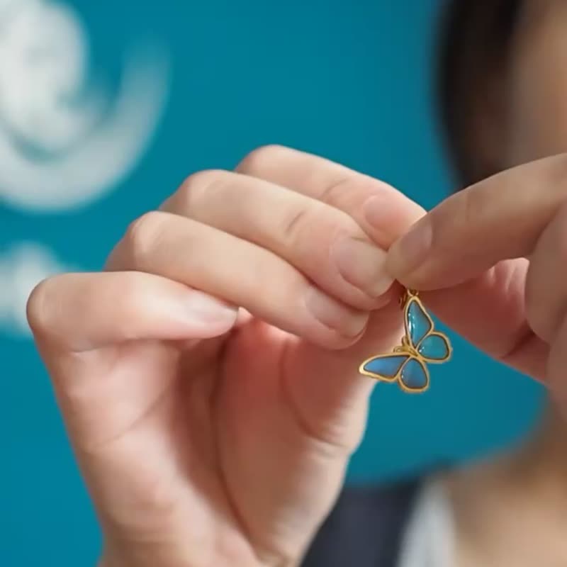 Small Antique Morpho Butterfly Clip-On - 耳环/耳夹 - 铜/黄铜 蓝色