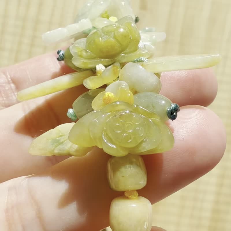 手工編織翡翠手链 — 晨光花影 - 手链/手环 - 玉石 黄色