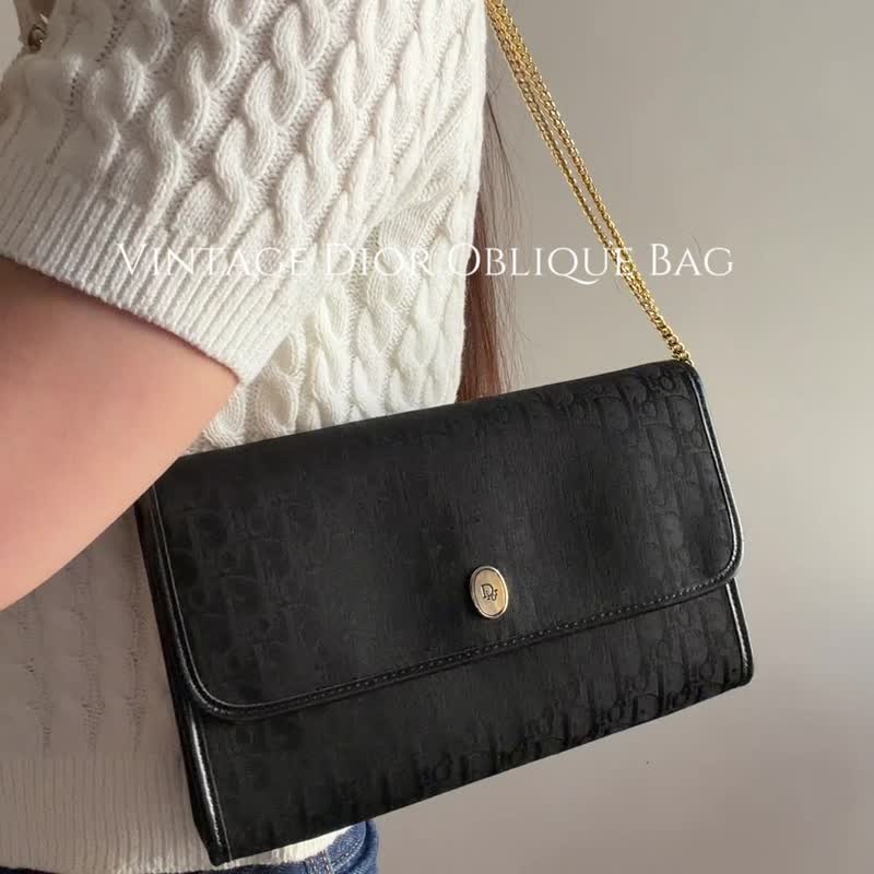 中古正品Christian Dior Oblique迪奥老花斜背包腋下包 法国制 - 侧背包/斜挎包 - 真皮 黑色