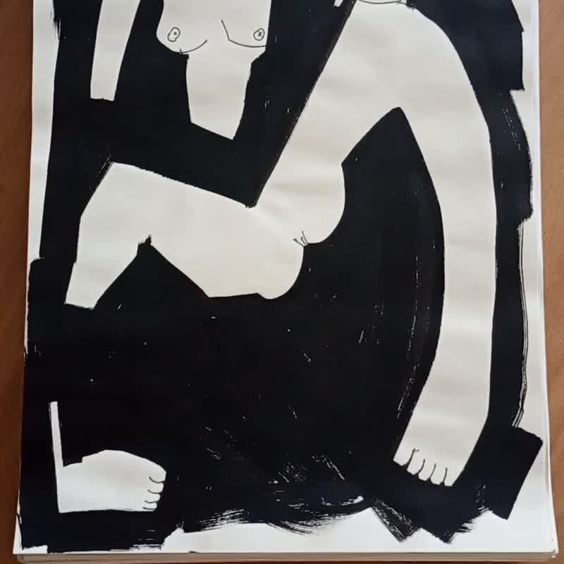 裸体女人的黑色大众绘画 |现代家居装饰 |裸体人物插图 - 海报/装饰画/版画 - 纸 白色