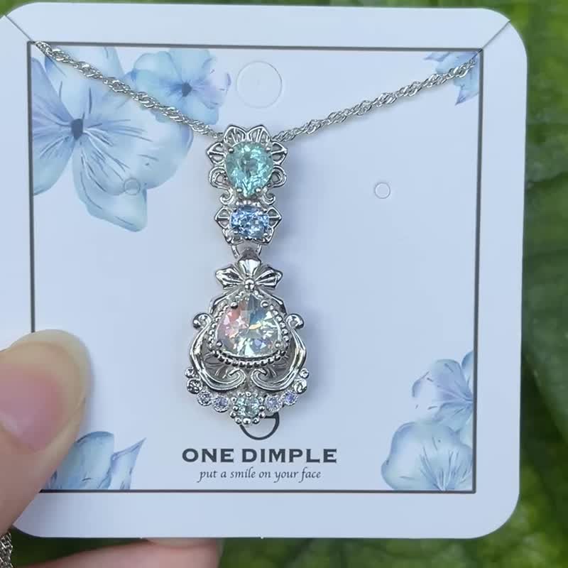 冰晶之声 Only One 系列 蓝宝石 海蓝宝 彩虹月光项链 925 银镀白 k - 项链 - 纯银 银色