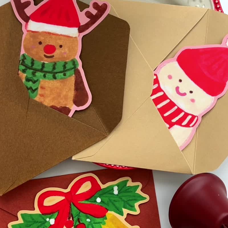 原创插画耶诞圣诞小卡片异形祝福卡含信封节日圣诞树花环姜饼人 - 卡片/明信片 - 纸 多色