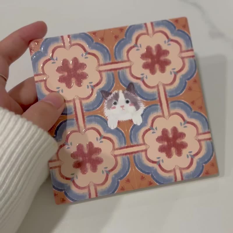 花砖躲猫猫杯垫 布偶猫 | 婚礼小物 陶瓷 立体花纹 - 杯垫 - 陶 多色