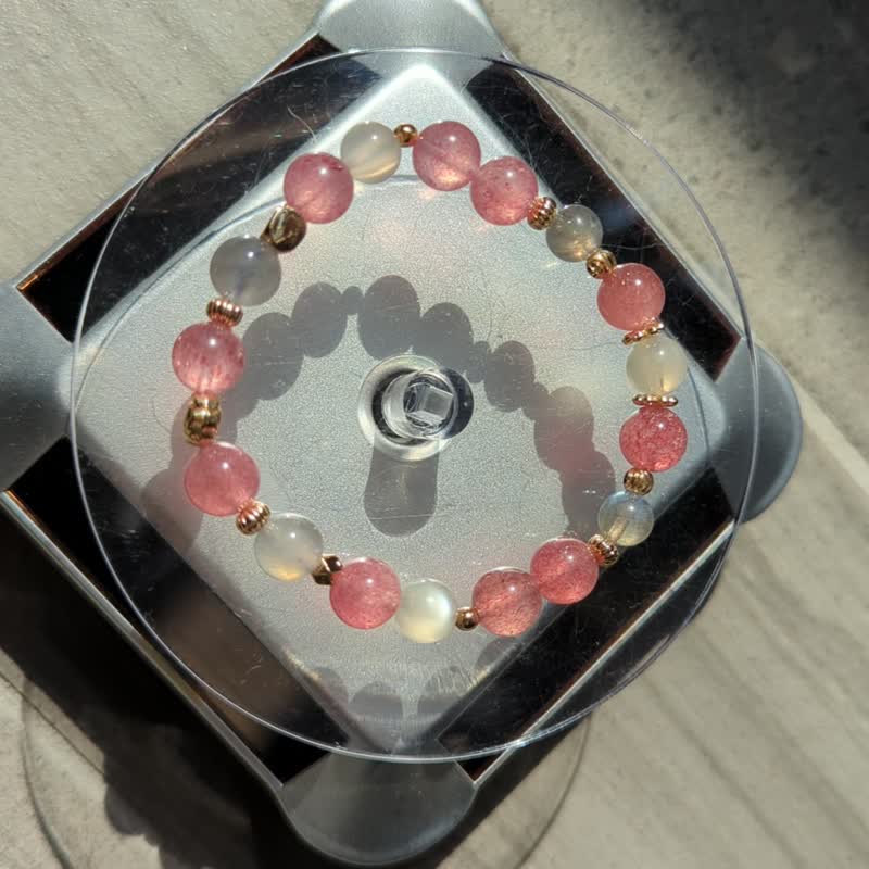 草莓晶 拉长石 银月光石 水晶设计手链 - 手链/手环 - 水晶 粉红色
