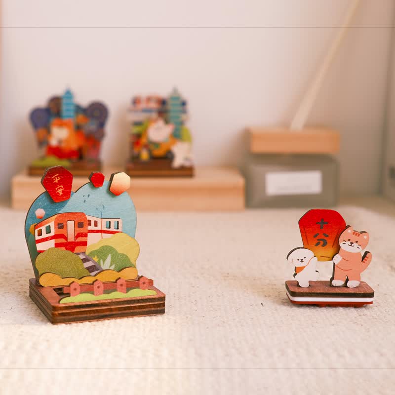 【拼风景印章收纳组-幸福天灯】台湾纪念品 / 印章 / 名片卡纳 - 印章/印台 - 木头 多色
