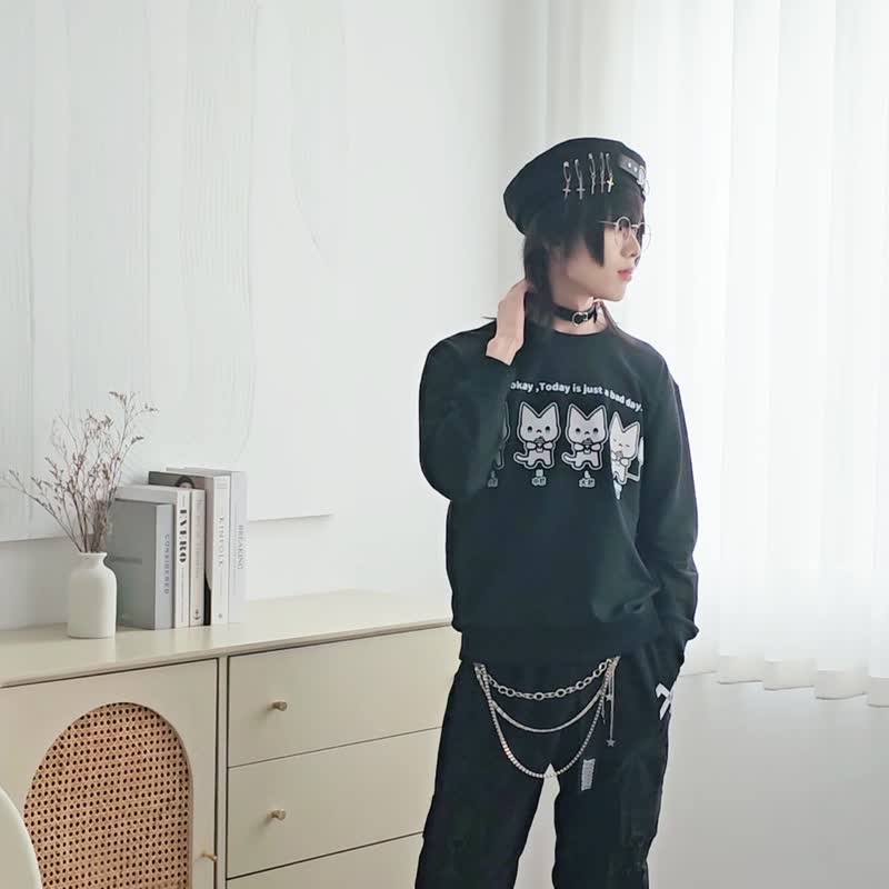 原创大悲猫KUSO梗文字猫咪印花中性长袖短袖大学T恤 JJE10015 - 女装 T 恤 - 棉．麻 