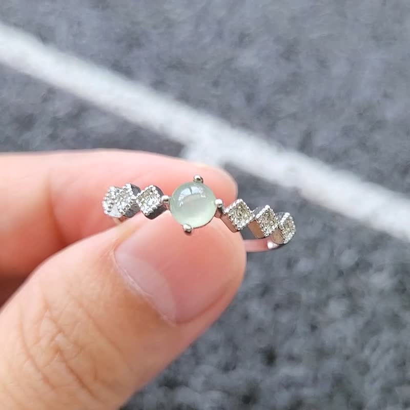 亲翠 天然翡翠 冰睛圆蛋面菱形纹极简设计银戒 - 戒指 - 玉石 多色
