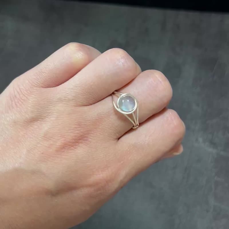 手工绕线 月亮石 镀银铜线 戒指 - 戒指 - 水晶 银色