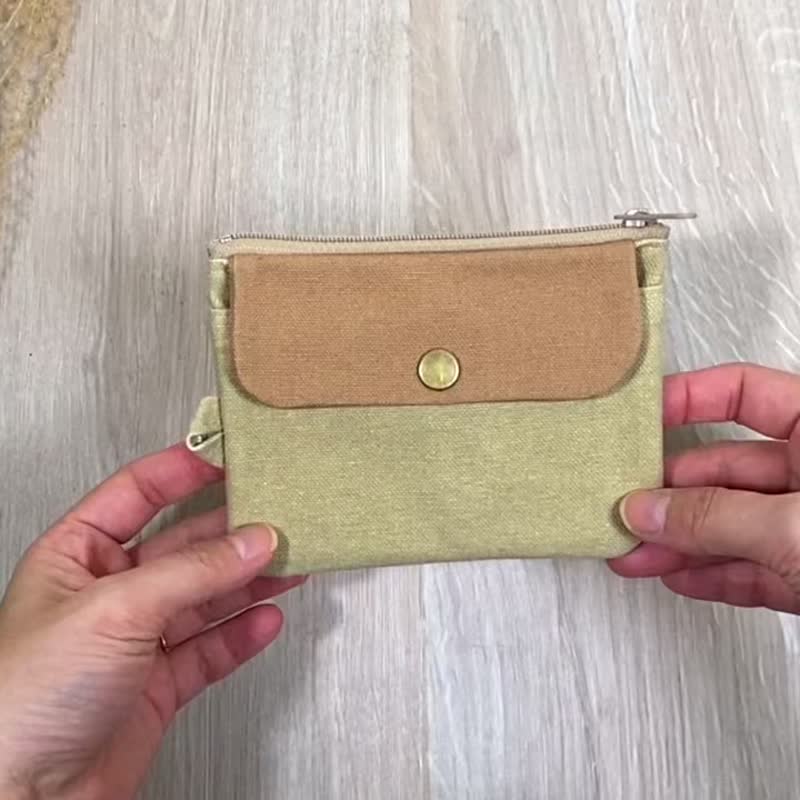 撞色双层扣式帆布多用途零钱包 卡片夹 收纳包 - 皮夹/钱包 - 棉．麻 多色