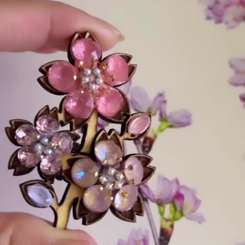 樱花胸针 发夹 环保 婚礼胸针 - 胸针 - 竹 粉红色